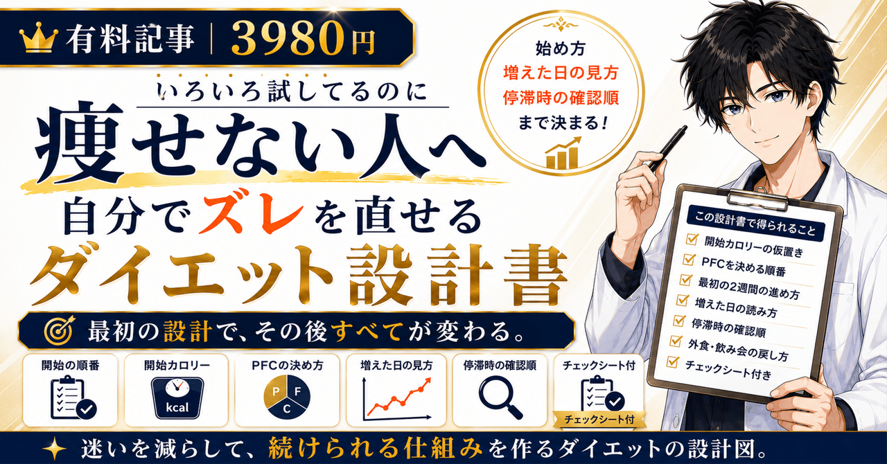 頑張ってるのに痩せない人へ｜開始カロリー・PFC・停滞修正まで決まるダイエット設計書